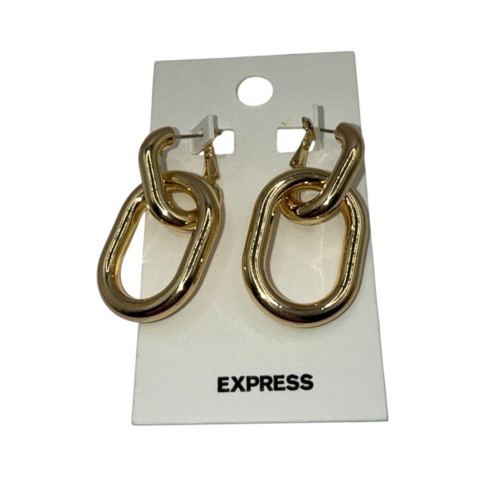 Express Gold Tone Chunky Chain Link Leverback Earrings NWT MSRP $24